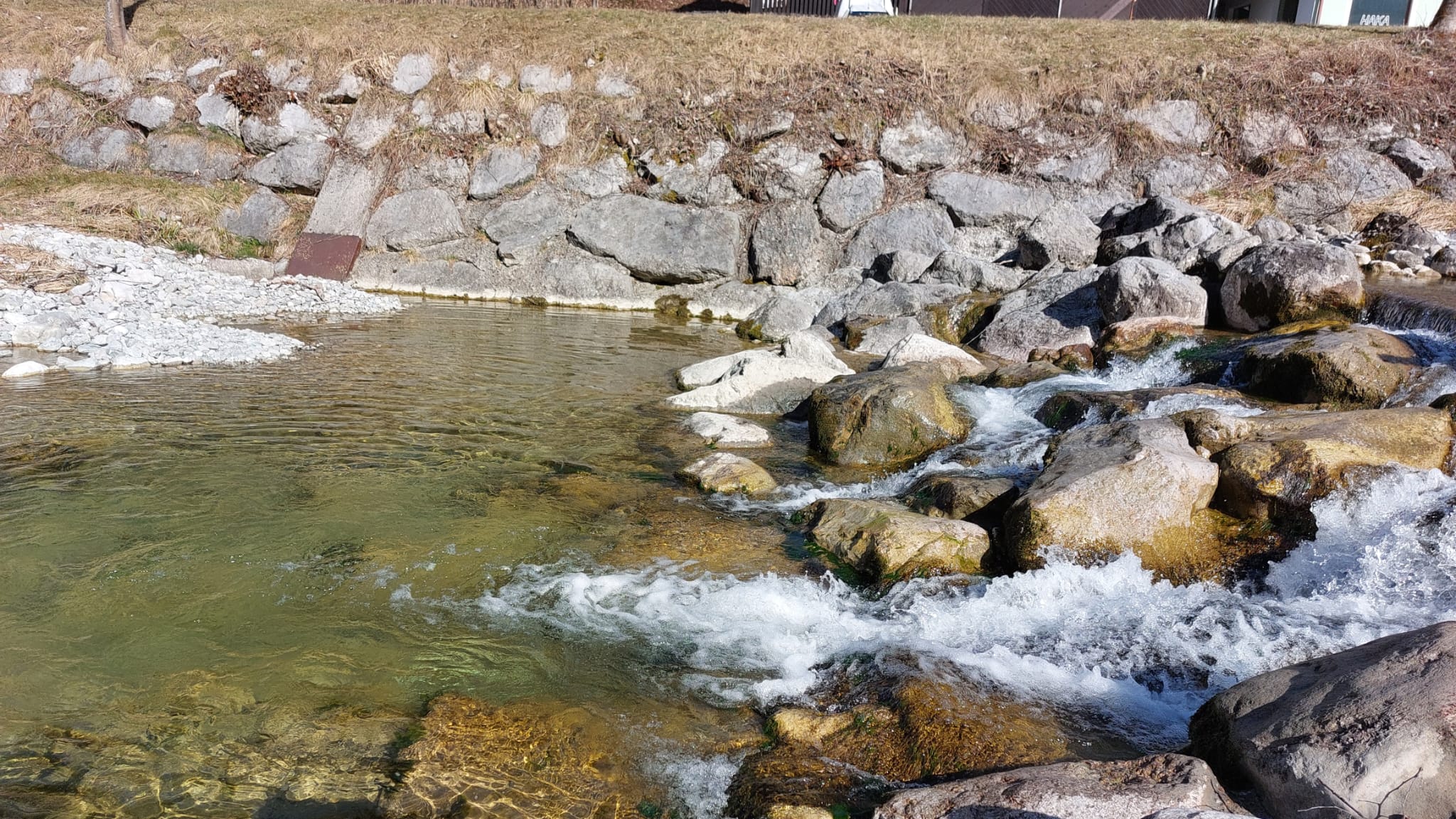 Kleiner Wasserfall und strukturreicher Abschnitt des Mörtelbachs