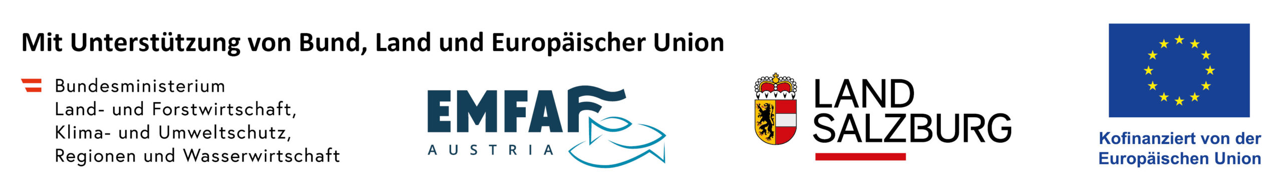 Förderlogoleiste Europäische Union, Bund, EMFAF und Land Salzburg